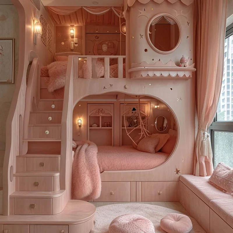Guardrail Europe Kids Beds Double Decker Normal Custom Design Girls Toddler Bed Princess Castle Cama Infantil Furniture Home