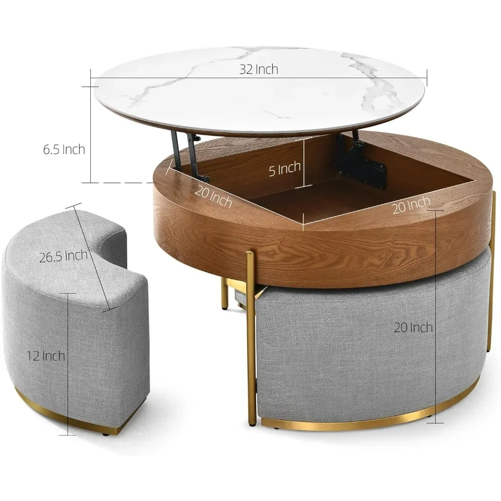 Conjunto de mesa de centro minimalista da moda com 3 bancos de armazenamento