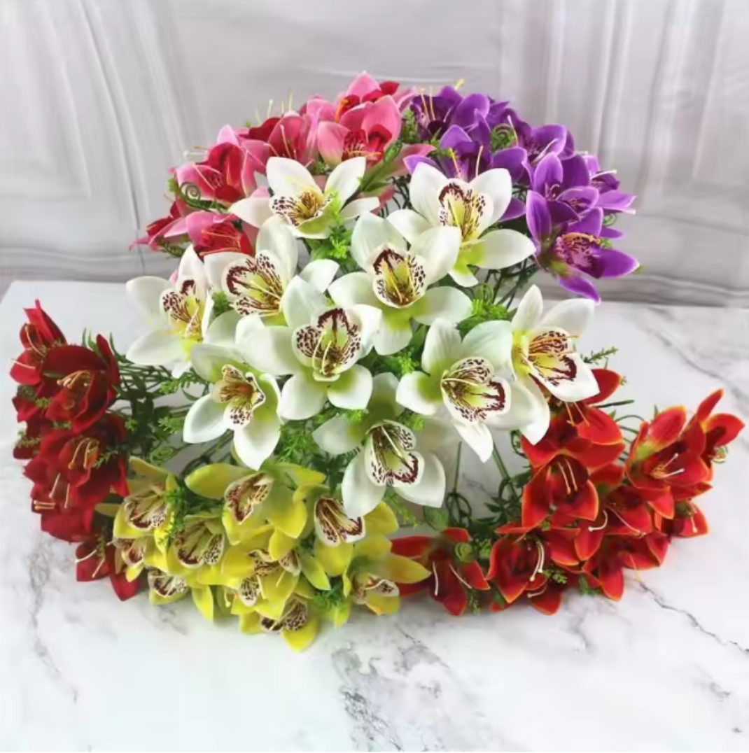 Buquê de orquídeas de seda branca, flores artificiais falsas para decoração de casa de casamento, arranjo de vaso de mesa diy, acessórios florais com 10 peças