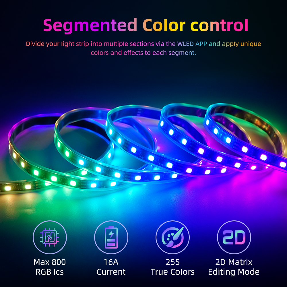 DOMRAEM ESP32 WLED Digital LED strip controller with Mic, USB-C. Supports WS2811/2812B/2814/2805etc. Works with HA/MQTT/Alexa