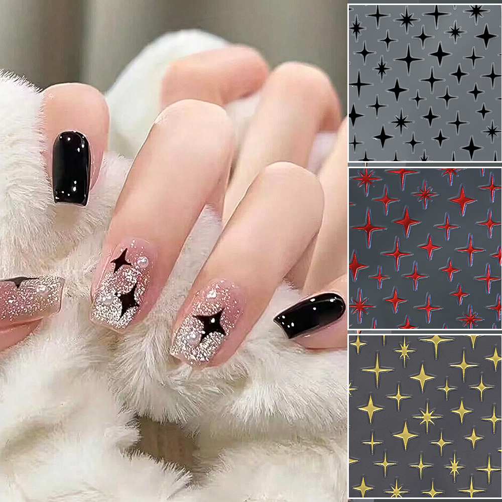 1 Uds. Pegatinas para decoración de uñas con temática de estrella, calcomanías de plástico autoadhesivas 3D con acabado brillante, forma rectangular de Anime, Ideal para uñas DIY