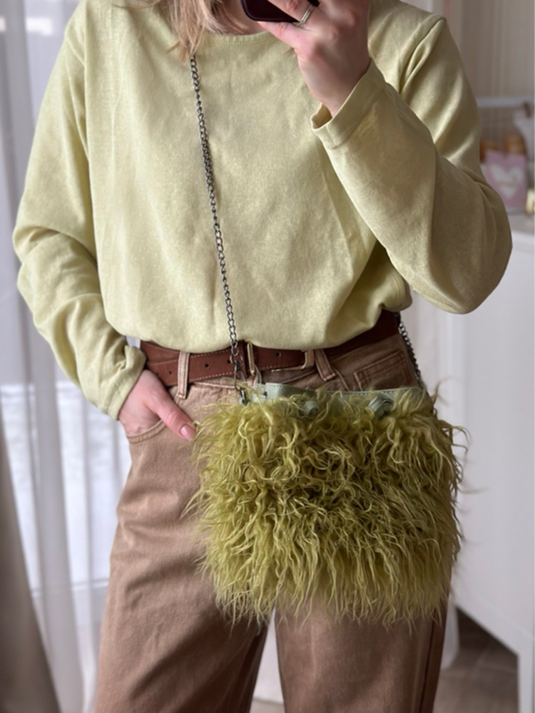 Luxe Kleurrijke Kwasten Harige Trekkoord Emmer Tas Vrouwen Pluche Handtas Harajuku Straat Punk Y2k Hot Meisjes Nepbont Schoudertas