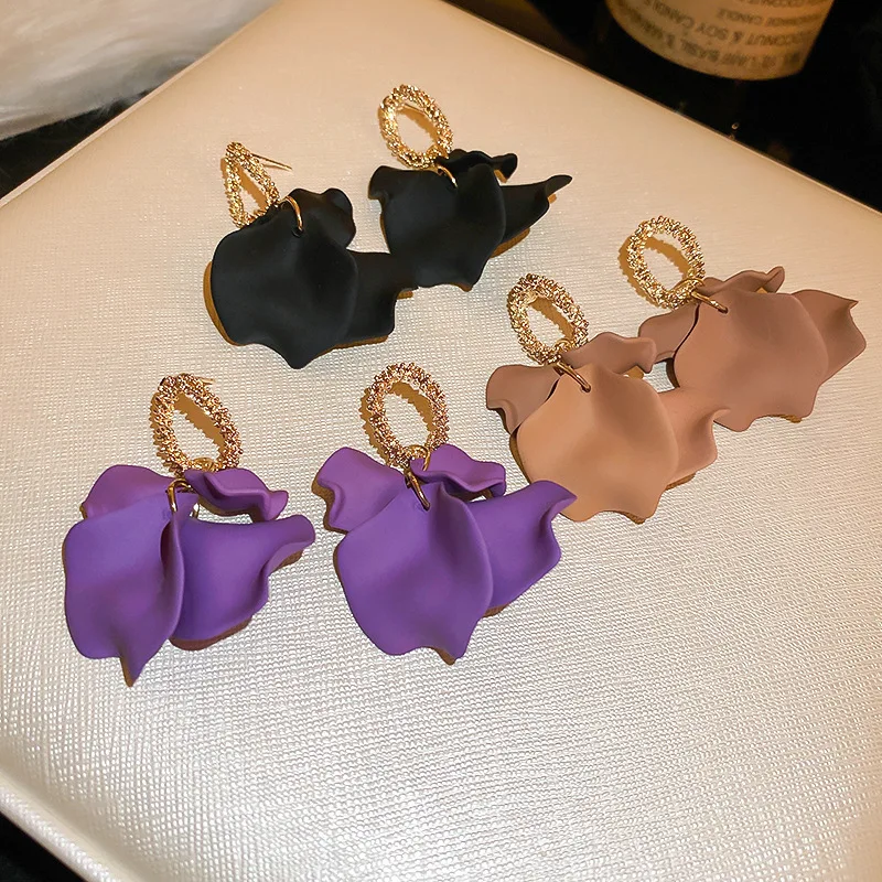 Anting Kelopak Berwarna Jarum Perak Anting Atmosfer Retro Seni Anting Mode Canggih