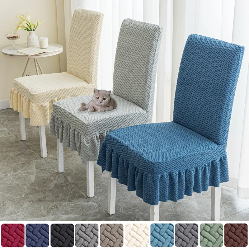 Funda para silla de comedor con falda, funda de asiento suave elástica Jacquard, funda para taburete antisuciedad adecuada para Kit de decoración del hogar para sala de mascotas