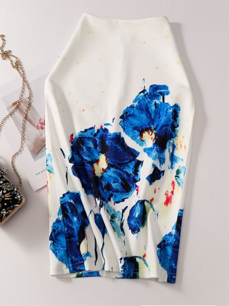 Women Vintage Flower Print Bodycon Skirt Slim Midi Sexy Elegant Pencil Skirt Bag Hip Bandage Skirt Hip Wrap Lolita Short Skirt