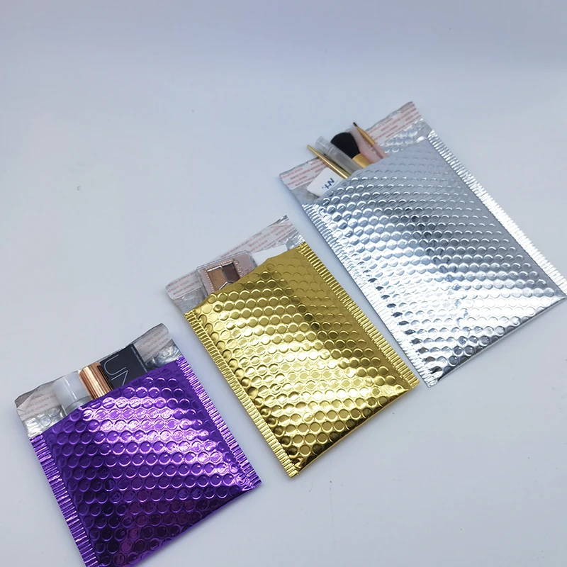 Hysen Bubble Mailers ขายส่ง100ชิ้นสำหรับของขวัญบรรจุภัณฑ์เงิน/ทอง/สีม่วง/สีดำ/สีแดงกันฝุ่นโลหะกระเป๋าฟอง