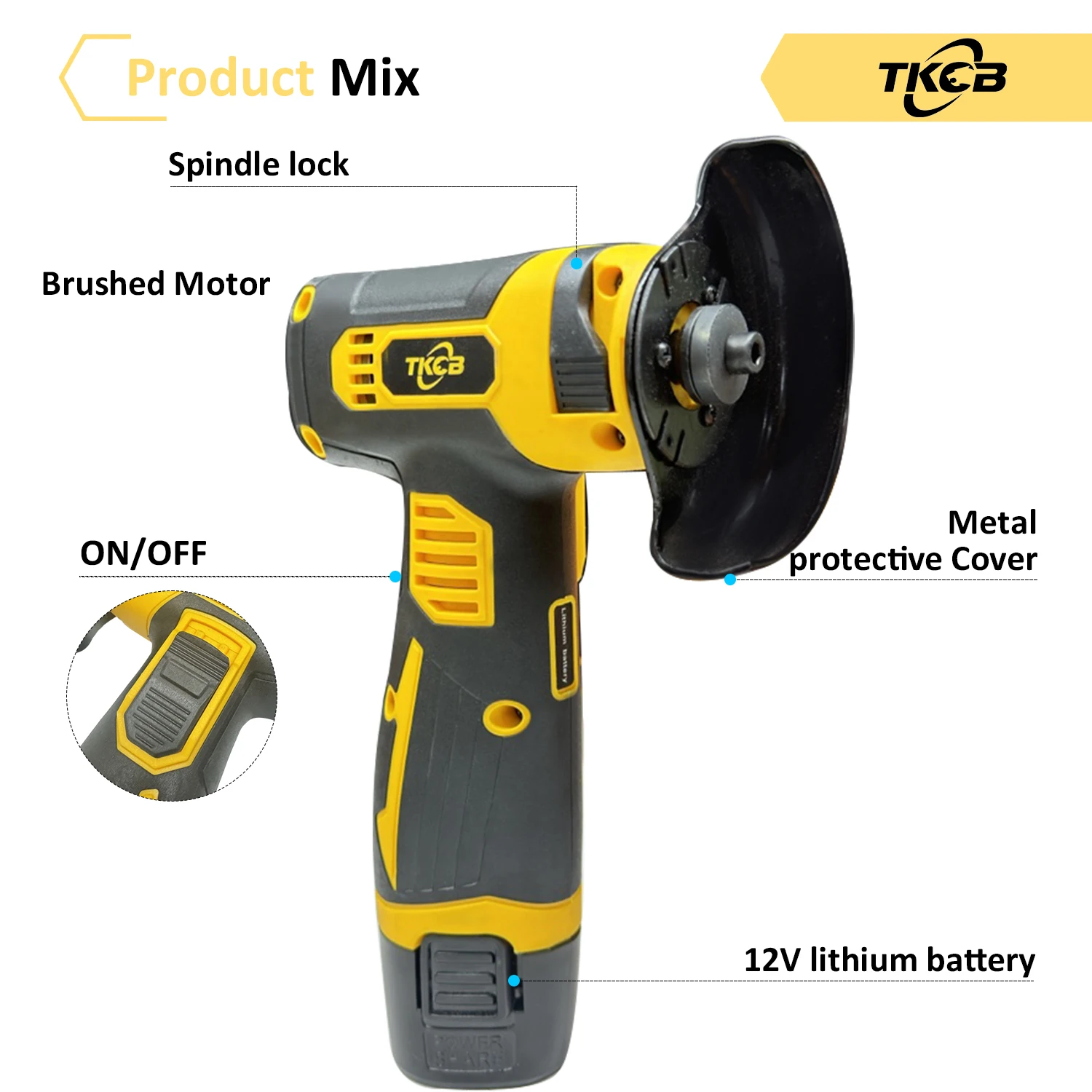 TKCB-Mini smerigliatrice angolare a batteria spazzolata con 2 batterie, 12 V, 19500 giri/min, (piastrelle, legno, pietra) Taglio e lucidatura