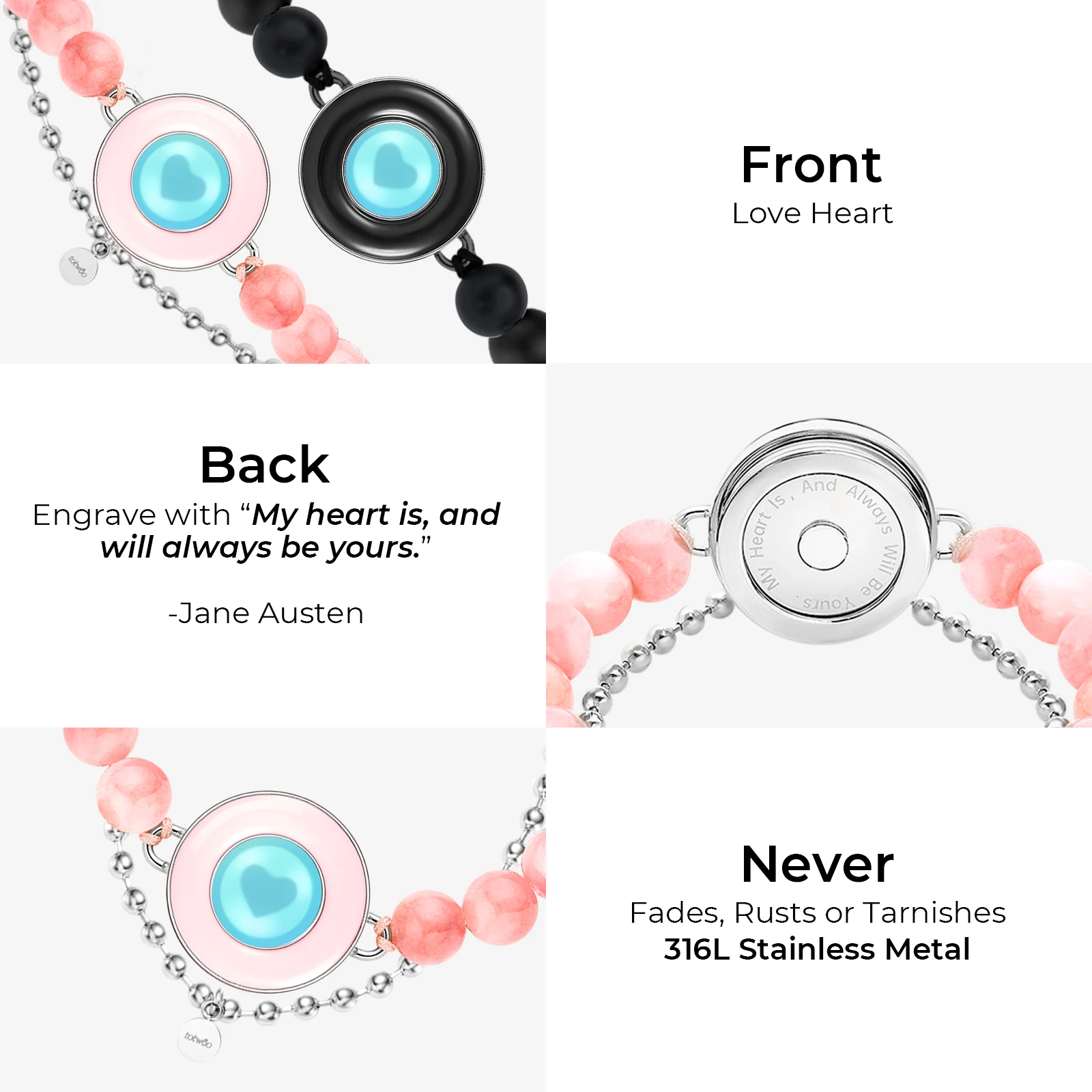 Totwoo-カップル用の長距離タッチブレスレット,バイブレーションとライトアップ,Bluetoothジュエリーのペアリング,ガールフレンドへのギフト
