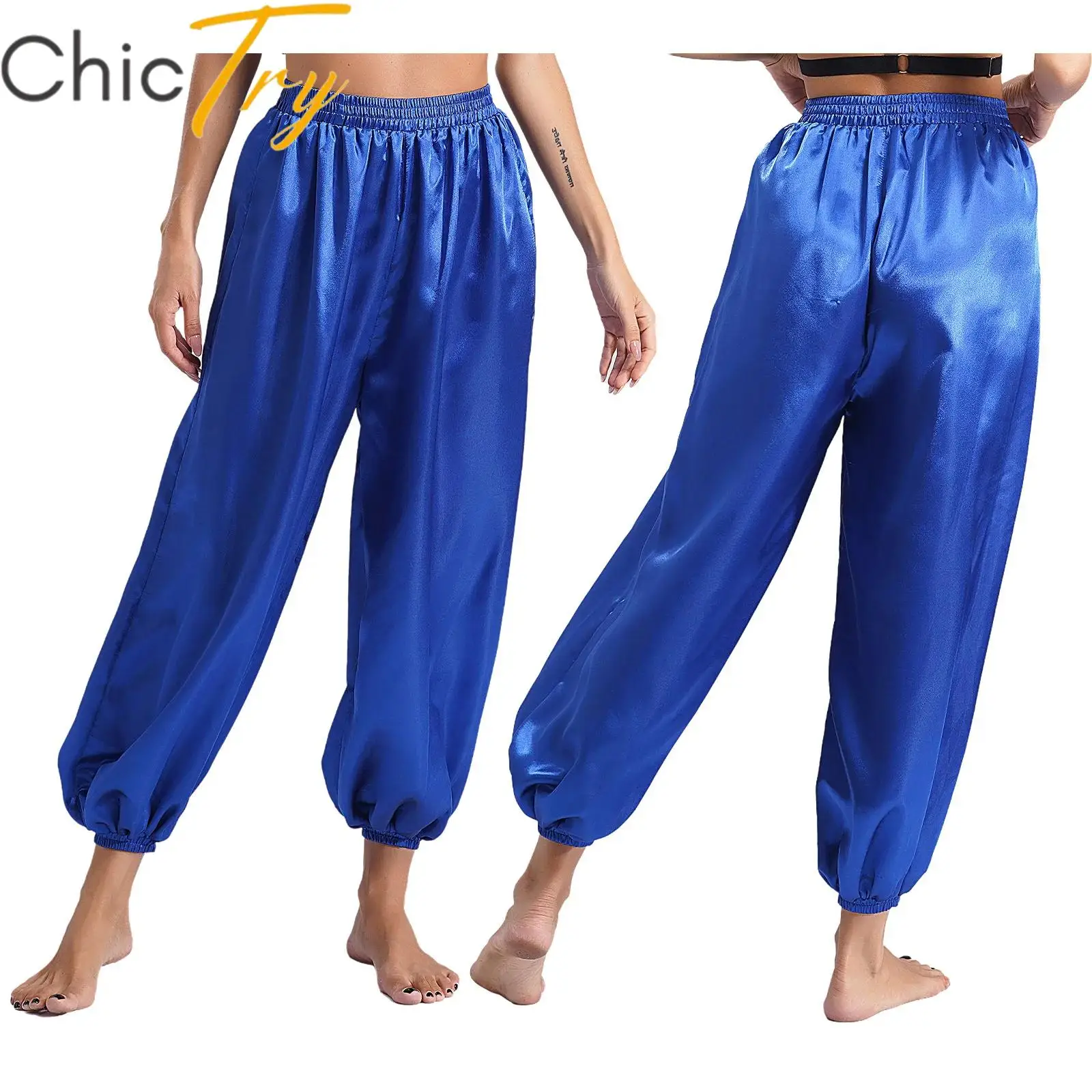 Erwachsene Seidige Bauchtanz Harem Hosen Hohe Taille Lose Fit Hosen Arabische Prinzessin Cosplay Kostüme Pumphose Karneval Dress Up