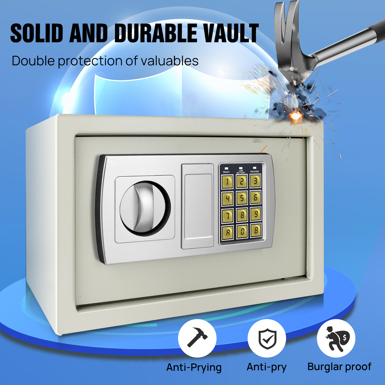 Safe for Home Office Hotel Digital Code Safe with 2 Emergency Keys Lockable Security Money Cash Document Safe Box Storage 16L
