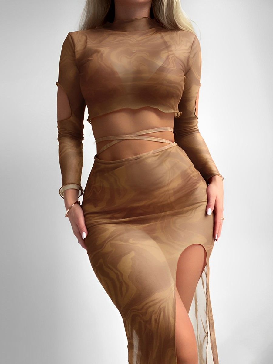 2024 Halter String 4-teiliger Vent Langer Rock Bikini Badeanzug Damen Bademode Weibliche Badende Baden Schwimmen Badeanzug Beachwear