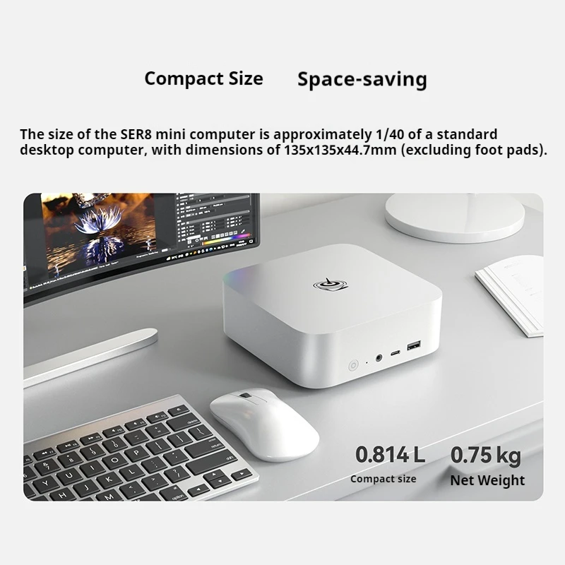 Beelink SER8 8845HS High Performance AMD Ryzen 7 8 Cores 16 Threads AI PC Gaming Office Design Ultra-Silent Mini Computer Host