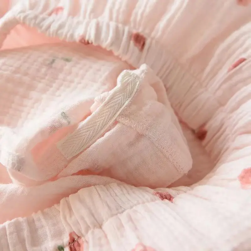 Ensemble pyjama Short à manches courtes pour femme, tissu crêpe 100% coton, fin, Service à domicile, deux pièces, ample, printemps et automne, été 2025