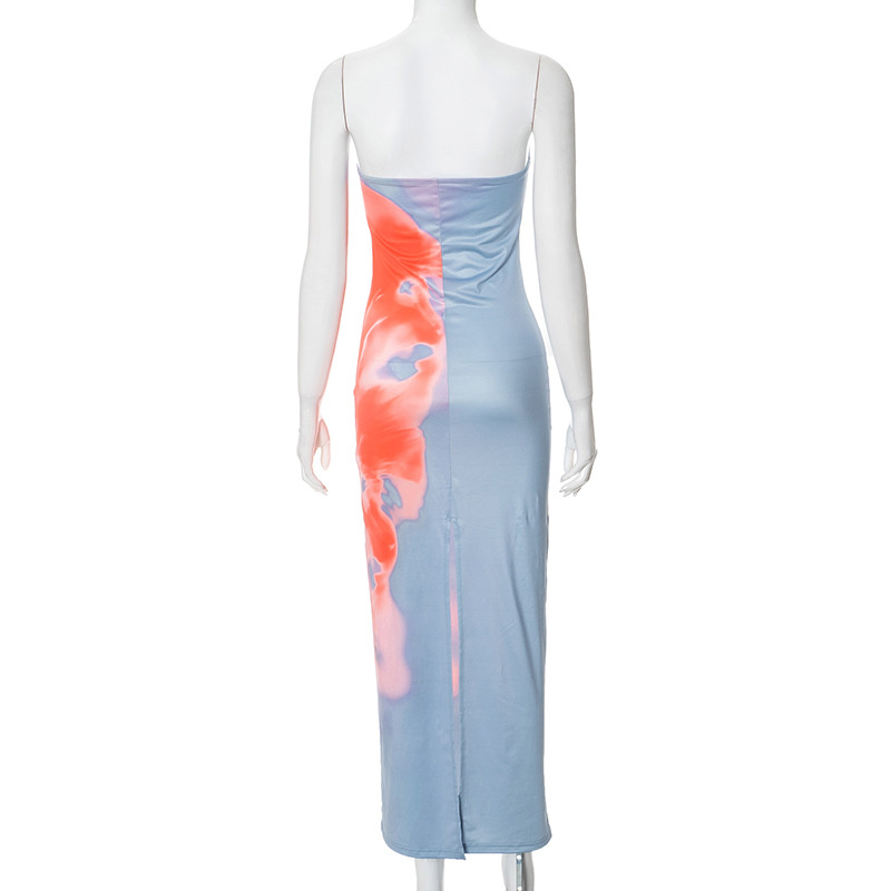 Sexy trägerloses Print Tube Maxikleid Frauen schulterfrei rückenfrei Stretch langes Sommerkleid Sommer Strand Y2K Kleidung