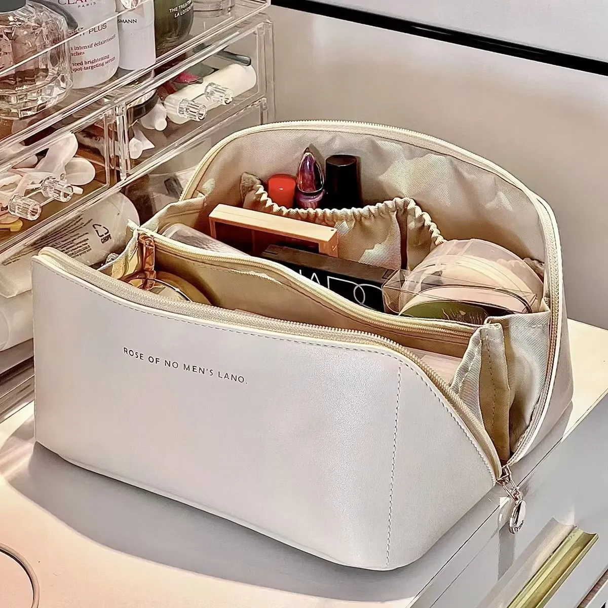 Borsa cosmetica da viaggio grande in pelle PU per donna Organizzatore cosmetico Borsa per trucco ad alta capacità Custodia per trucco femminile