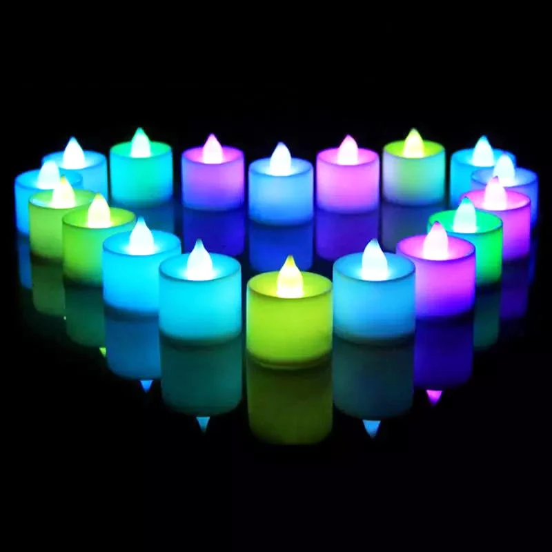 Velas LED sin llama con batería, luces de té multicolores para decoración del hogar, boda, fiesta de cumpleaños, iluminación, 12/1 Uds.