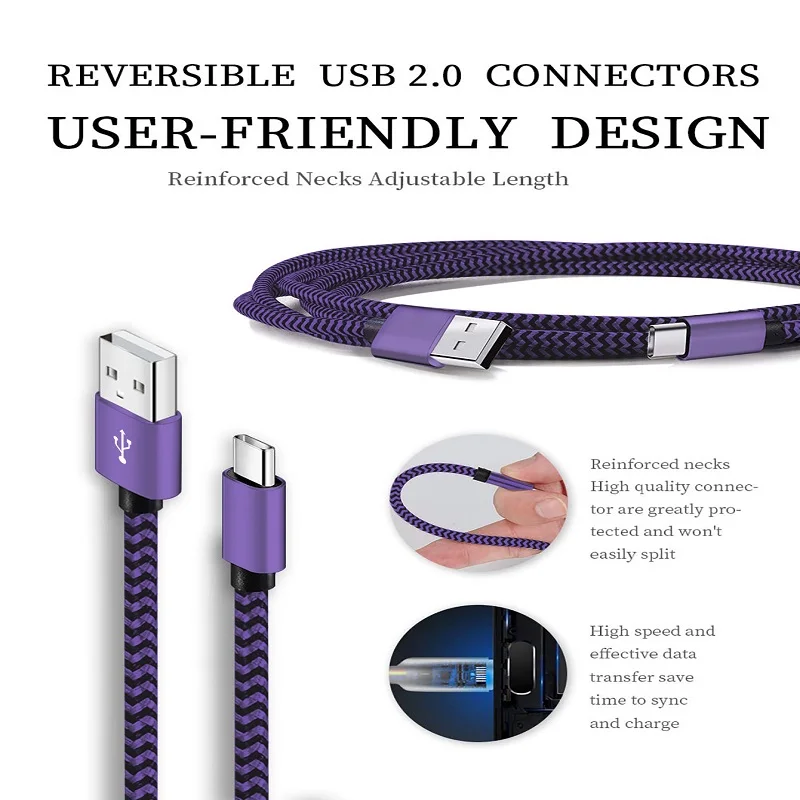 USB A 유형 C 고속 나일론 꼰 케이블 Xiaomi 삼성 화웨이 안드로이드 전화 충전기 케이블 액세서리에 대한 와이어 충전기 케이블