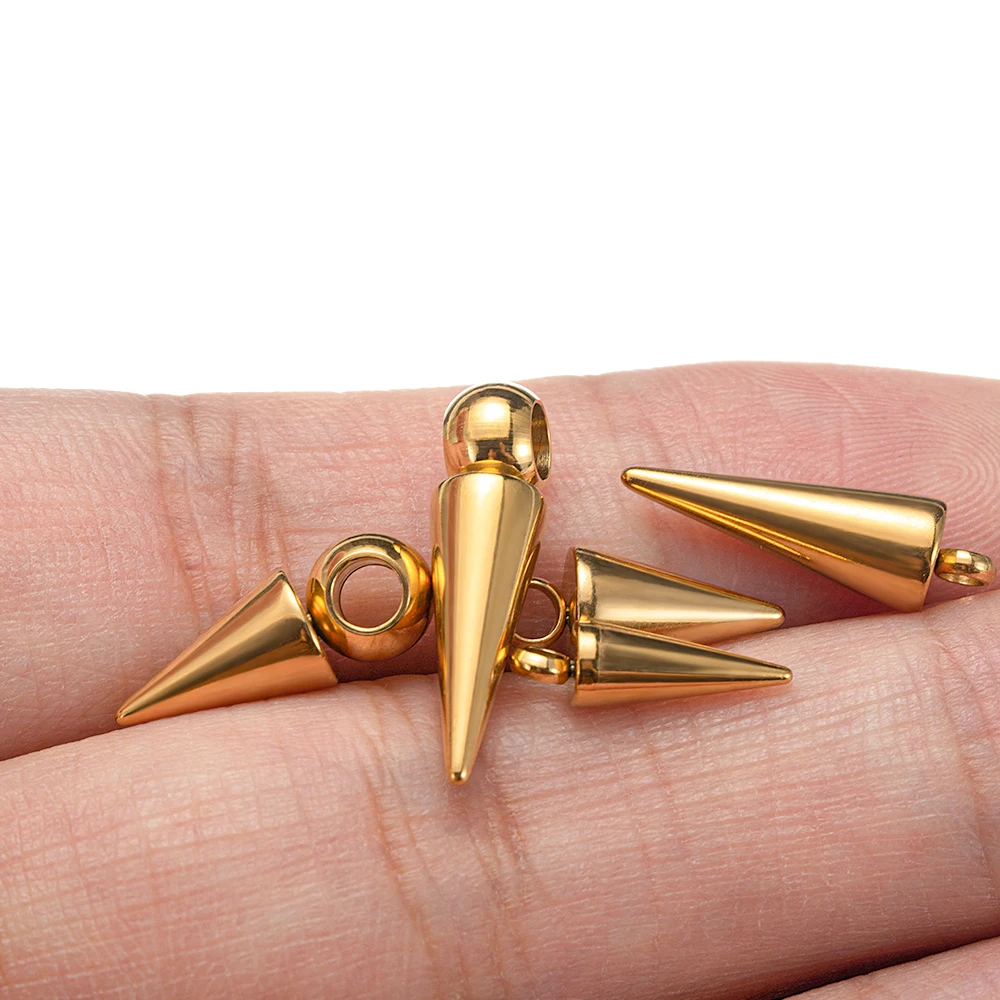 10pcs กรวยสแตนเลสจี้ Retro SPIKE จี้สําหรับเครื่องประดับ DIY ทําอุปกรณ์