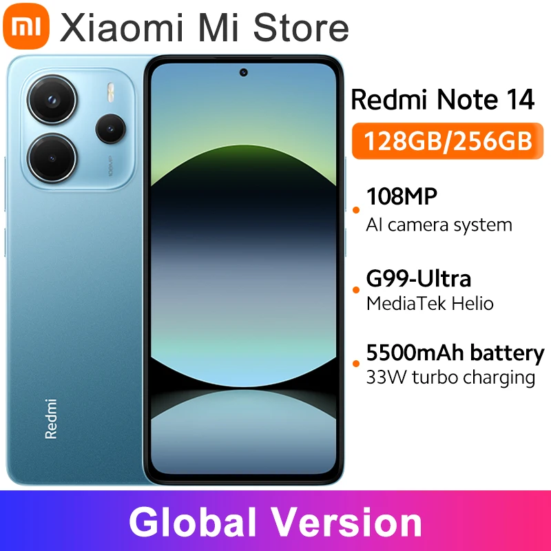 월드 프리미어 글로벌 버전 샤오미 레드미 노트 14 미디어텍 Helio G99-울트라 108MP AI 카메라 6.67인치 AMOLED 120Hz 디스플레이 5500mAh