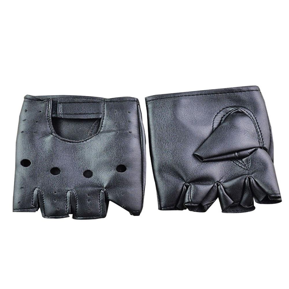 Luvas de meio dedo em couro artificial unisex, Luvas teatrais punk hip-hop, Luvas de desempenho de motocicleta