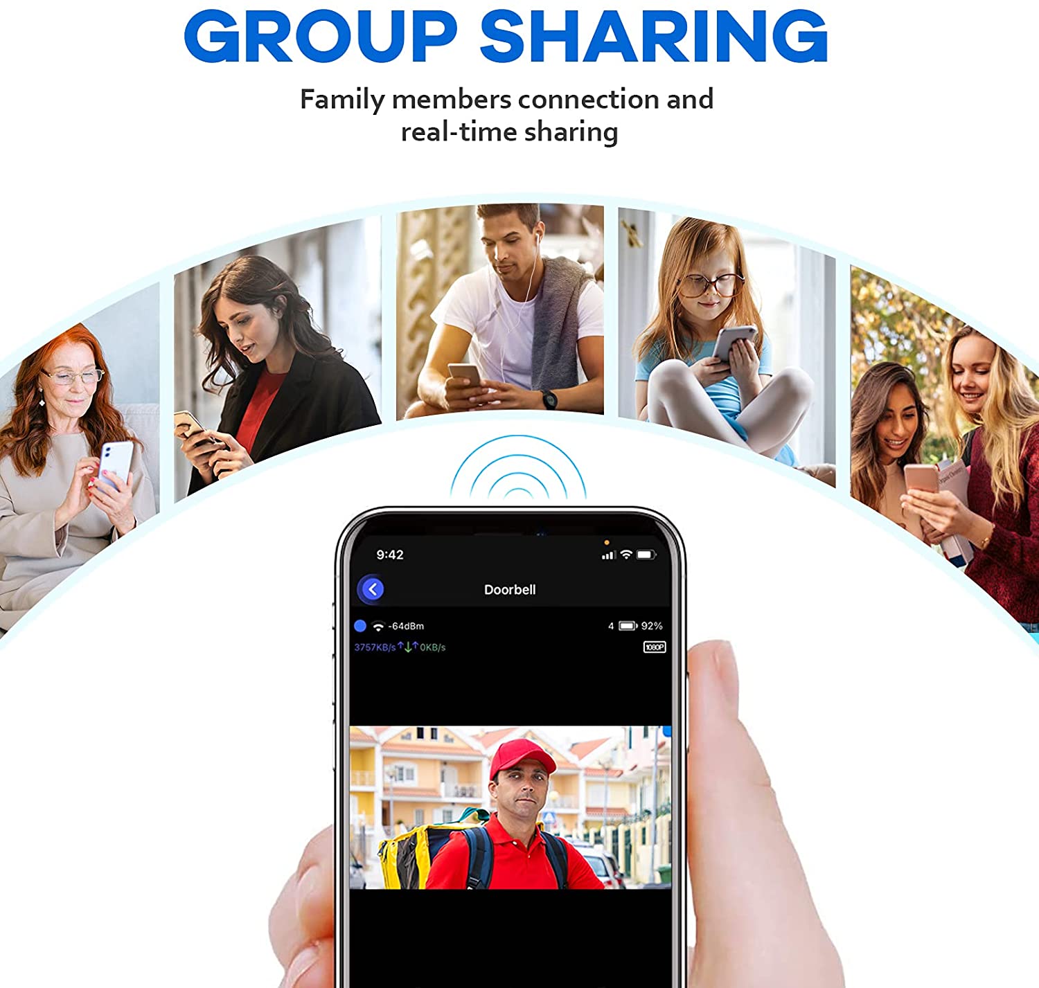 Беспроводной дверной звонок с Wi-Fi, 1080P, с ИК-датчиком движения