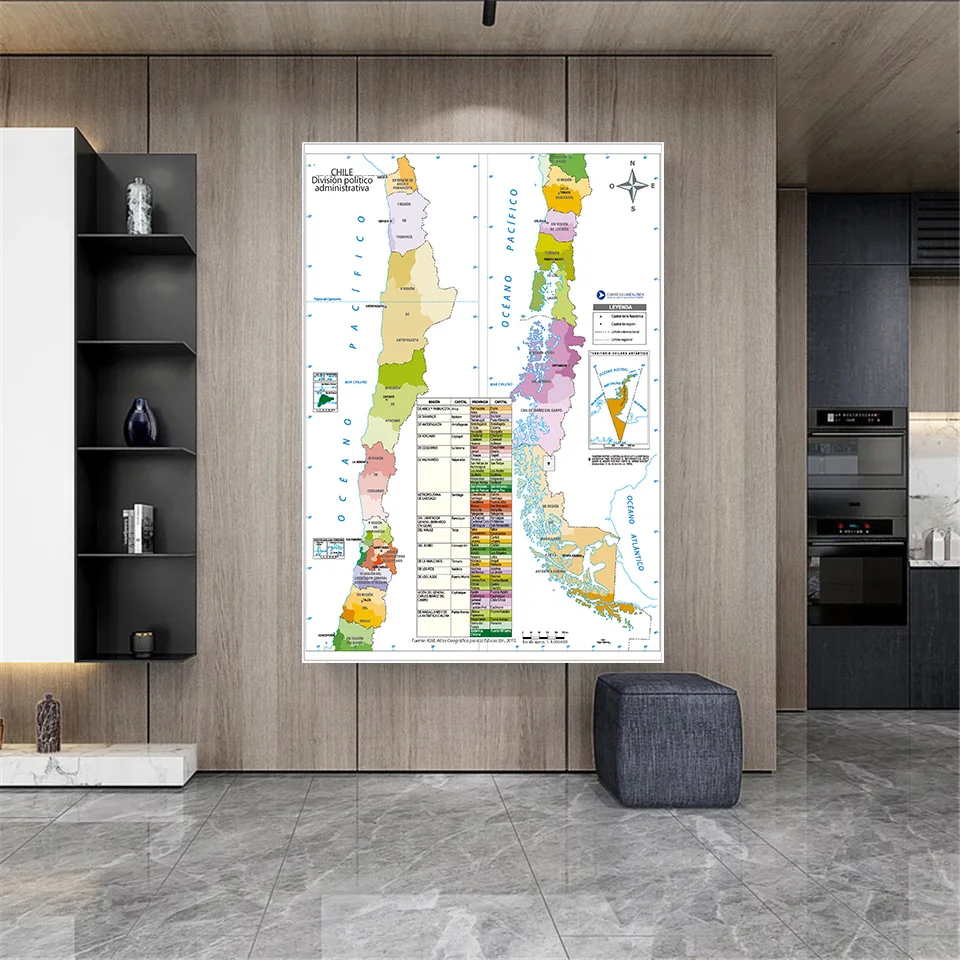 100*150Cm Của Chile Bản Đồ Chính Trị Trong Tiếng Tây Ban Nha Lớn Tường Poster Không Dệt Vải Tranh Phòng Nhà trang Trí Đồ Dùng Học Tập