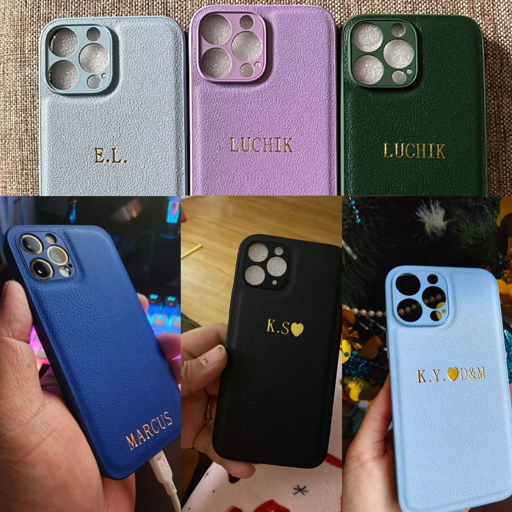 Funda personalizada de lujo para iPhone 16 15 14 13 12 11 Pro Max nombre personalizado iniciales letra Funda de cuero 7 8 plus XR XS max