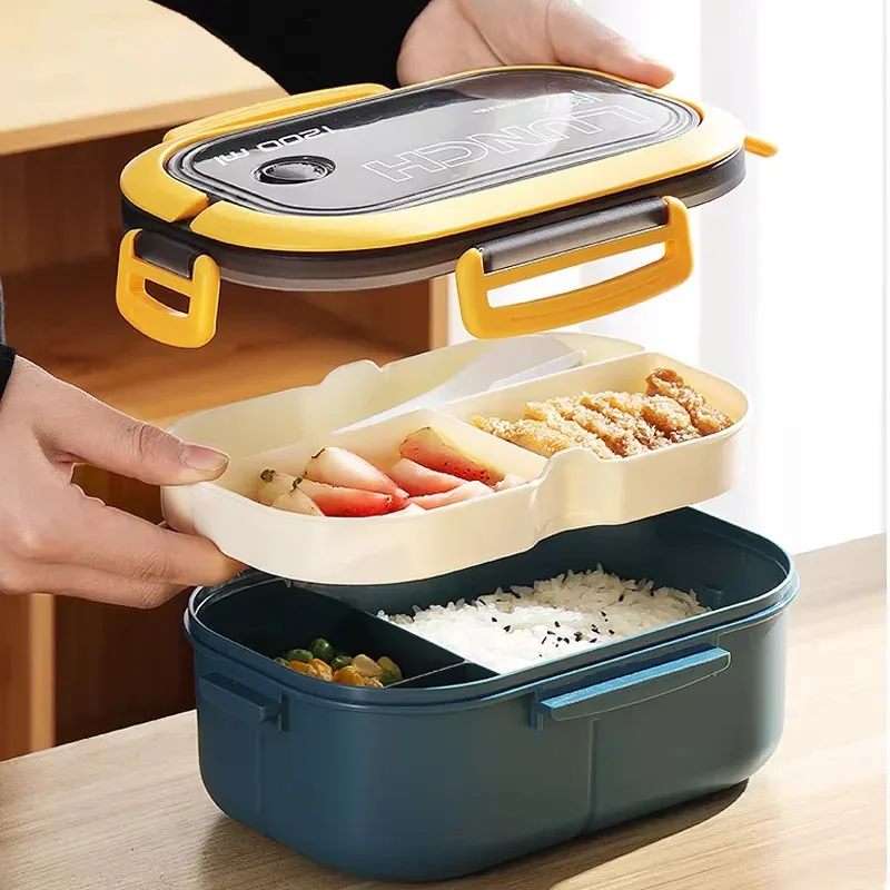 Double Layered Design With Fork And Spoon Fruit Bento Box For Easy Carrying, Microwave Safe, And Convenient Heating Lunch Box
