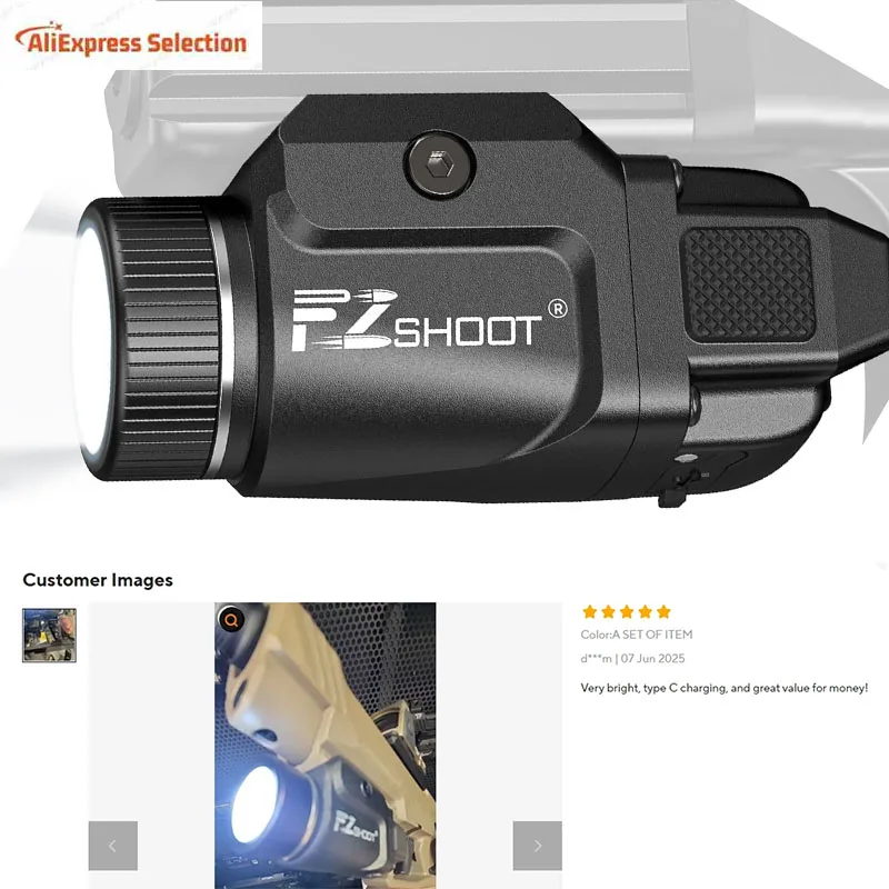 Luz de pistola brillante, linterna recargable, modo estroboscópico para rieles Picatinny y GL, Mini luz de pistola
