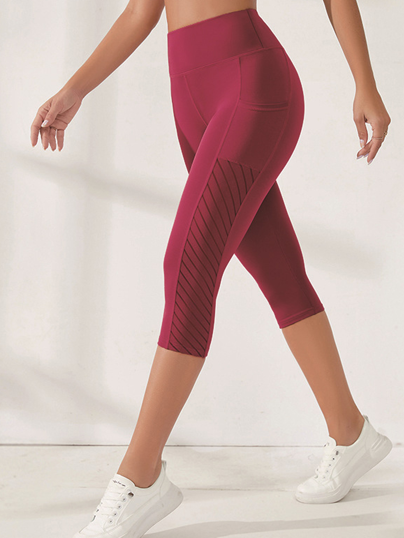 Calças de ioga feminina de comprimento de panturrilha, leggings de alta elasticidade, monocromática, cintura alta