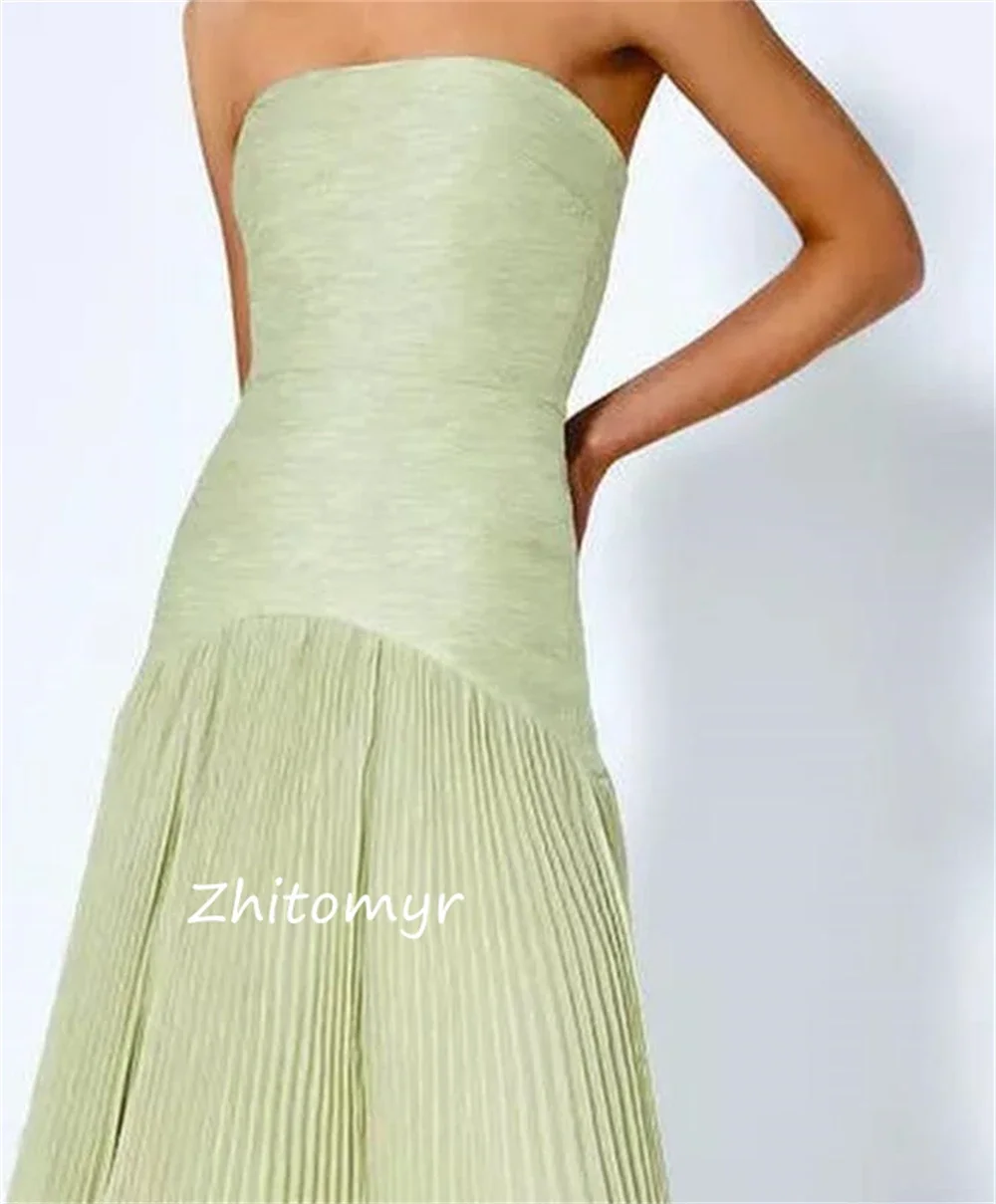ที่กําหนดเอง Mesprit แฟชั่นคุณภาพสูง Strapls A-Line อย่างเป็นทางการโอกาสชุด Draped ความยาวชั้น Charmeuse