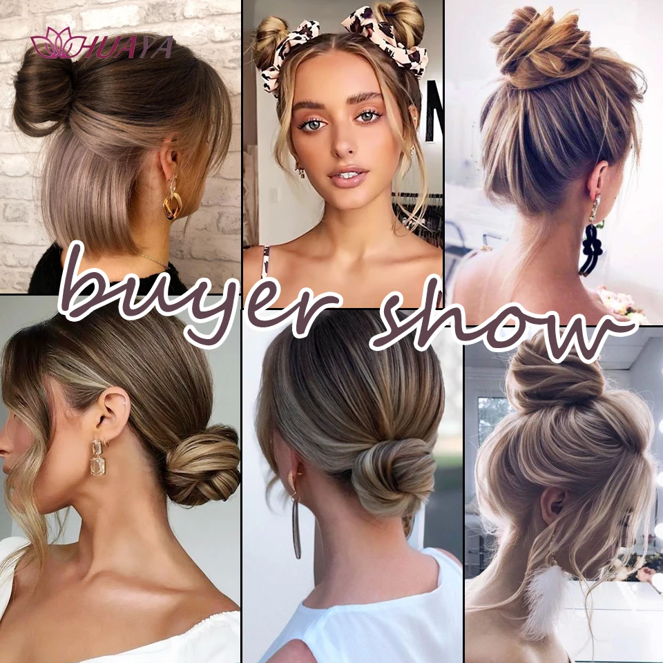 Moño desordenado extensión de moño recto, Mini banda de goma, moño, Scrunchies, peluca de Donut sintético, accesorio de cabello Updo