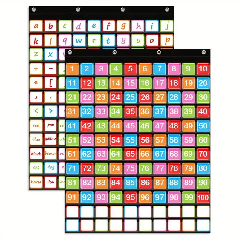 120 Pockets Hundred Pocket Chart with 150 Pieces Double-Sided Number Cards Number Pocket Chart for Classroom Home Counting