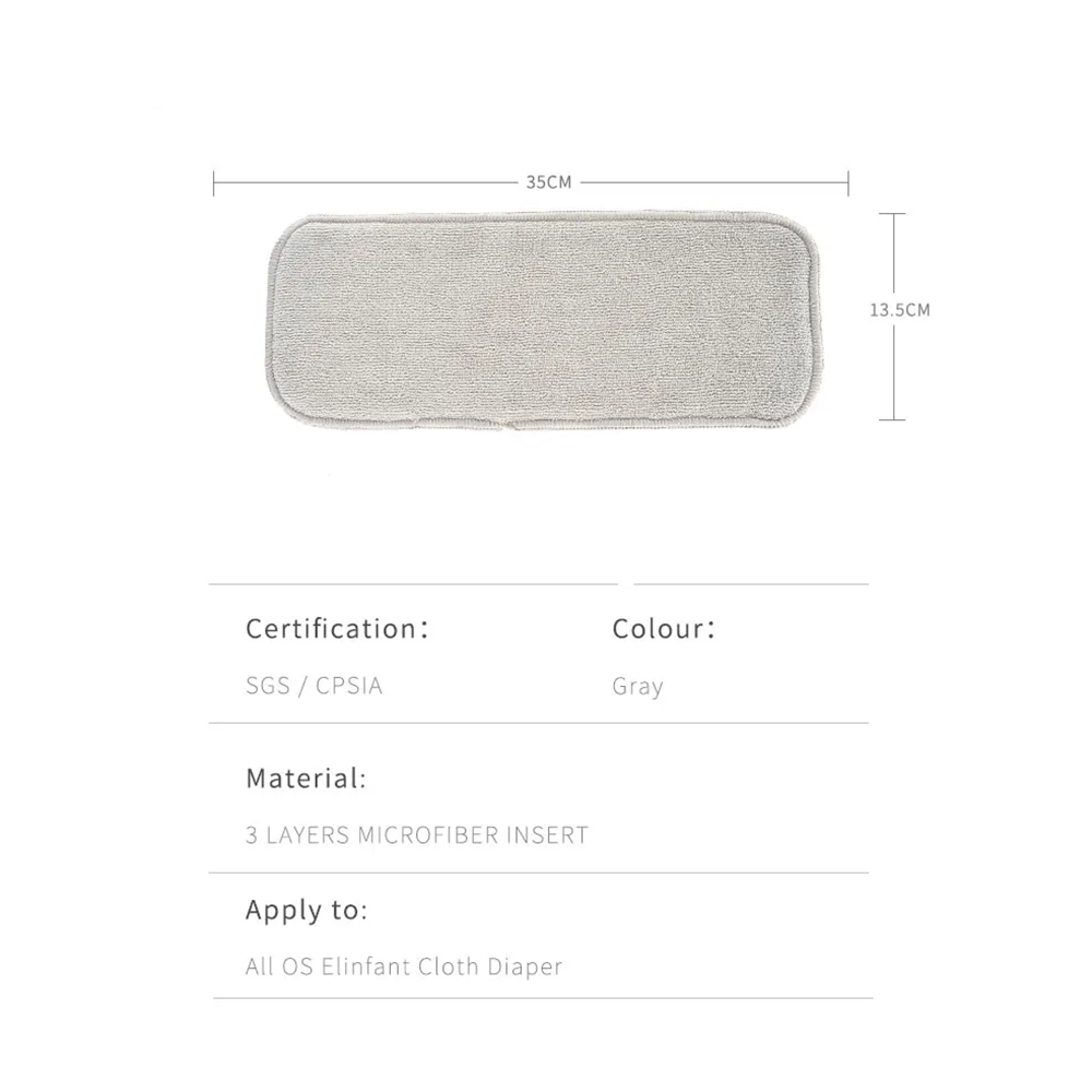3 ชั้นไมโครไฟเบอร์สีเทา 10pcs ผ้าอ้อมผ้าอ้อมใส่ Super Absorbent 35x13.5 ซม.Fit เด็กผ้ากระเป๋าผ้าอ้อม