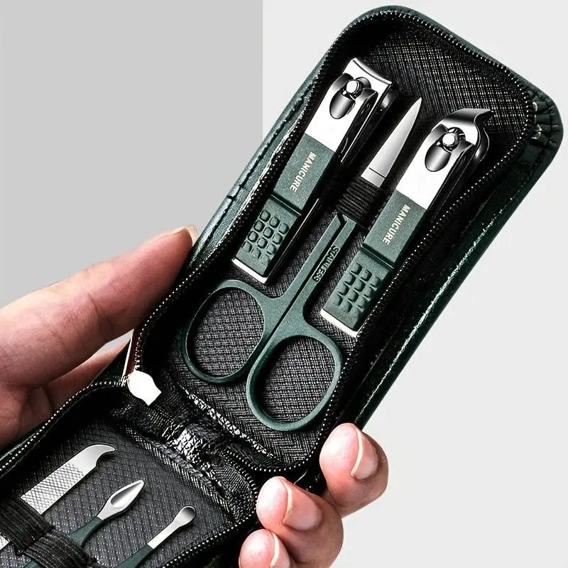 Scheren-Set, Ohrstöpsel-Nagelknipser-Werkzeug, Nagelknipser für den Haushalt, Pediküre-Messer aus Edelstahl, Grün, 6-teiliges Set