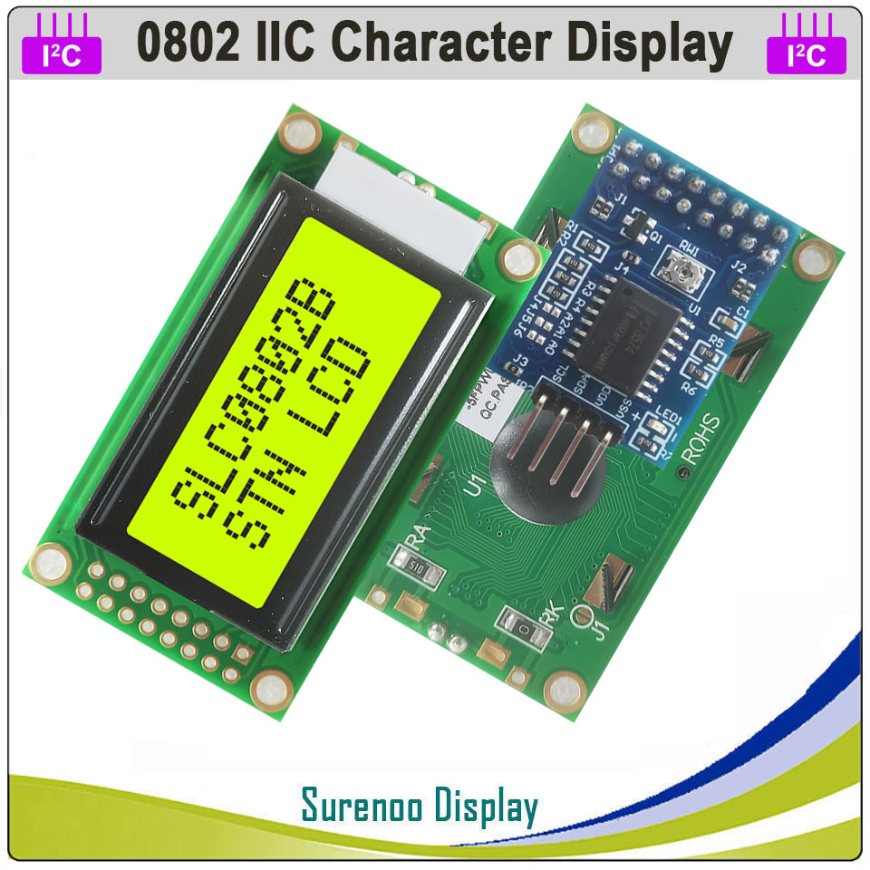 Surenoo 0802 802 8*2 Последовательный ЖК-модуль IIC / I2C / TWI с символами, панель дисплея желтого, зеленого, синего цвета с подсветкой для Arduino