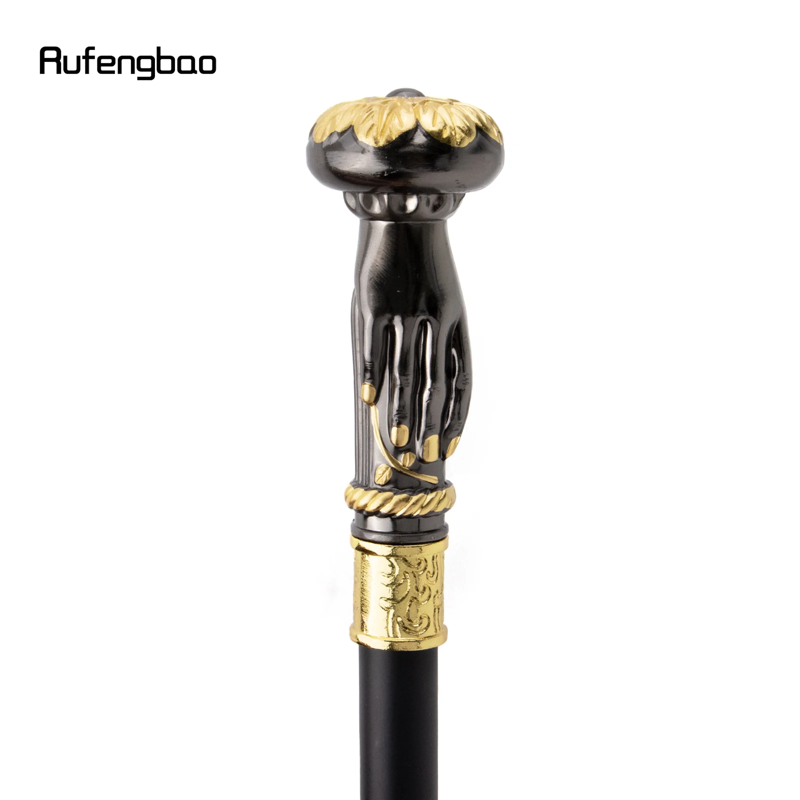 Goldener schwarzer Handgriff-Gehstock mit Blumengriff und versteckter Platte, Selbstverteidigung, modischer Gehstock, Cosplay, Crosier-Stick, 93 cm