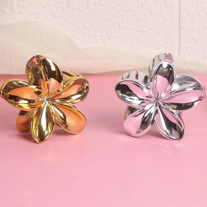 Simples Gold and Silver Flower Hair Clip para Mulheres, Retro Garra Acrílica Brilhante, Acessórios de Moda para Meninas