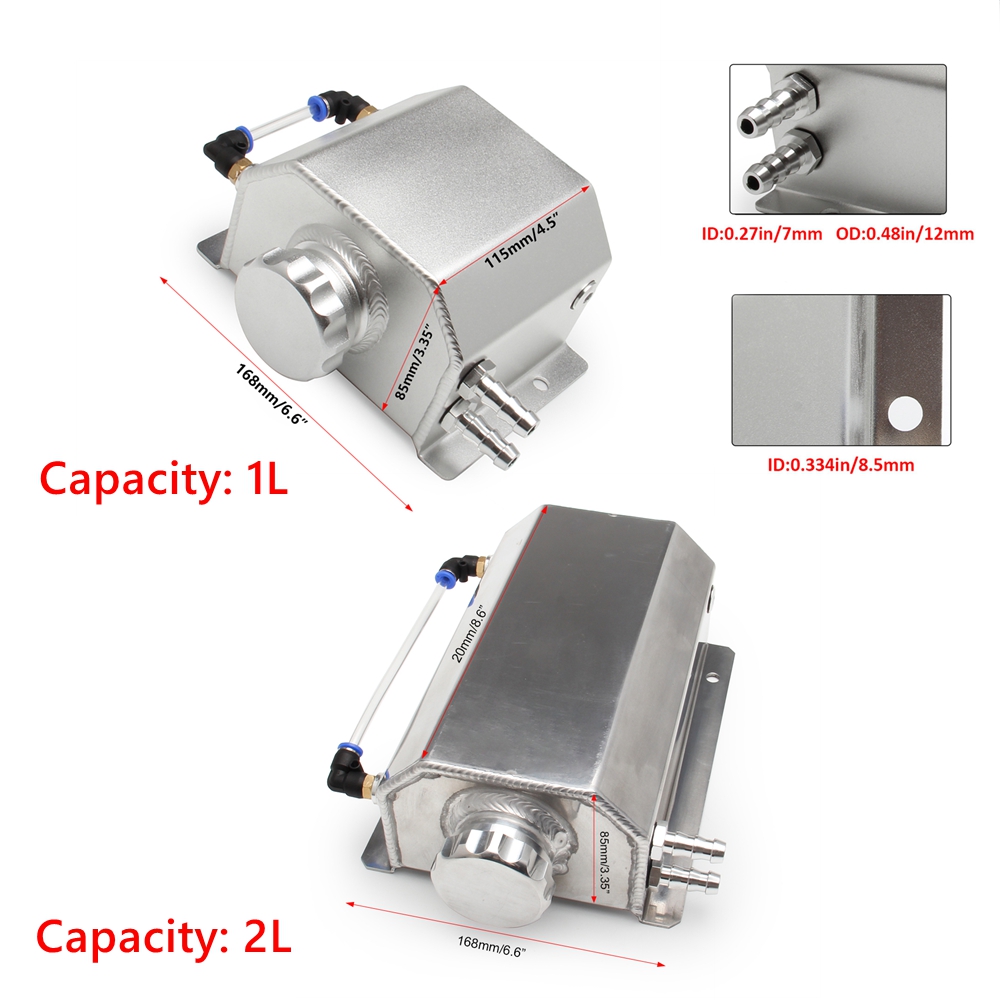 1l/2l universal de alumínio óleo captura pode reservatório tanque do líquido refrigerante do motor radiador overflow óleo tanque combustível com dreno plug respiro