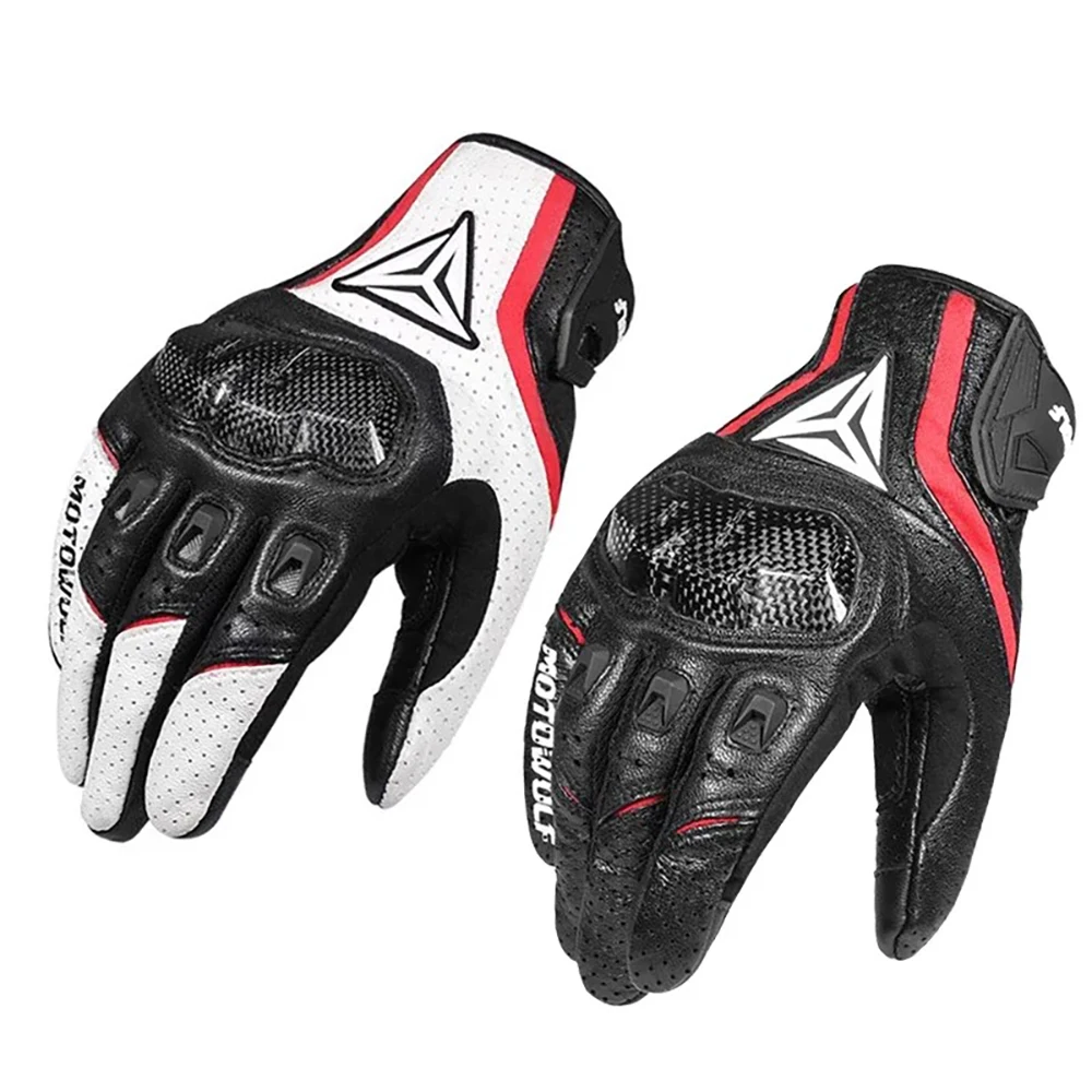 Motorcycle Protect Leather Unisex Moto Touch Screen Breathable Motocross Riding Winter Fall Spring Protective Full Finger Gloves