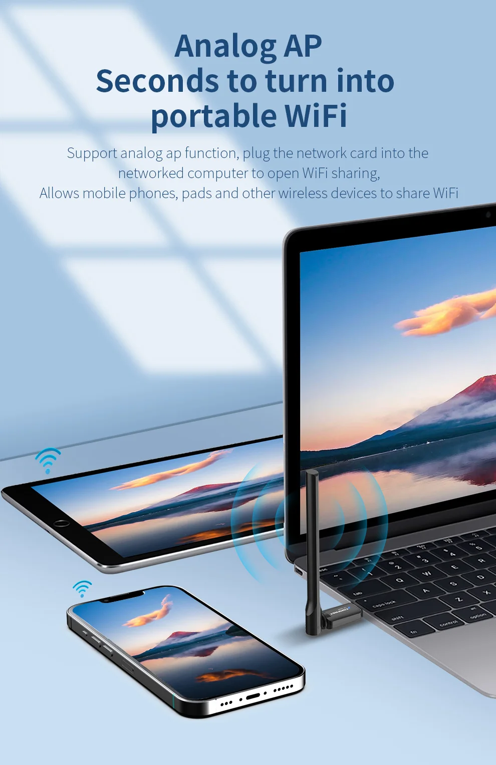 Comfast 287Mbps Adapter 2.4G WiFi Card 3dBi Antenna Wifi6 USB Dongle AX300 802.11ax Wireless WiFi Receiver PC Laptop Driver Free