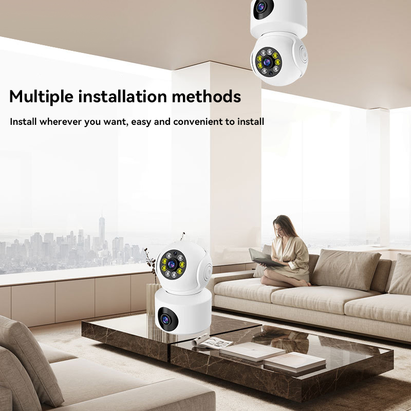 Cámara giratoria de doble lente 6K WiFi vigilancia seguimiento automático Audio bidireccional Monitor de visión nocturna a Color cámara web inteligente para interiores