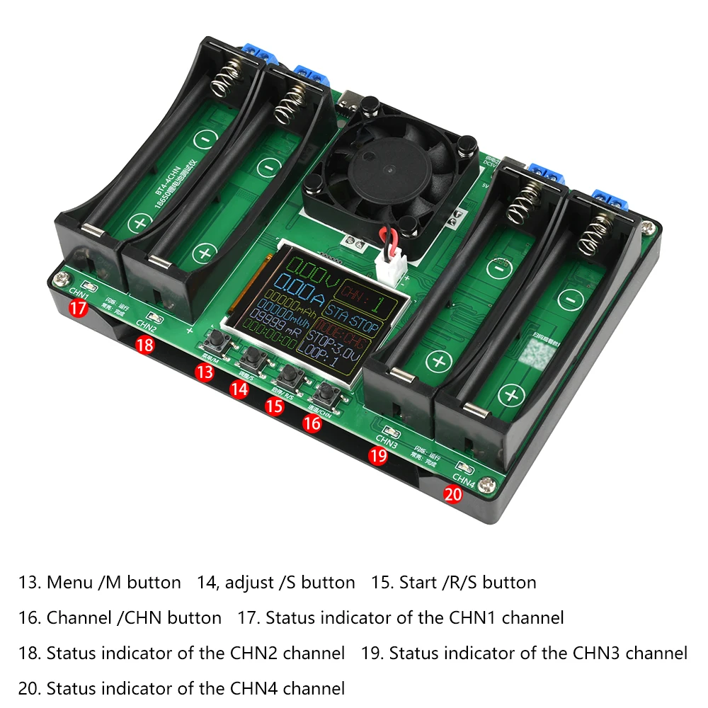 เครื่องทดสอบแบตเตอรี่จอแสดงผล LCD Universal Battery Checker Analyzer Charger สําหรับ 18650 แบตเตอรี่ 4 ช่องเครื่องทดสอบความต้านทานภายใน