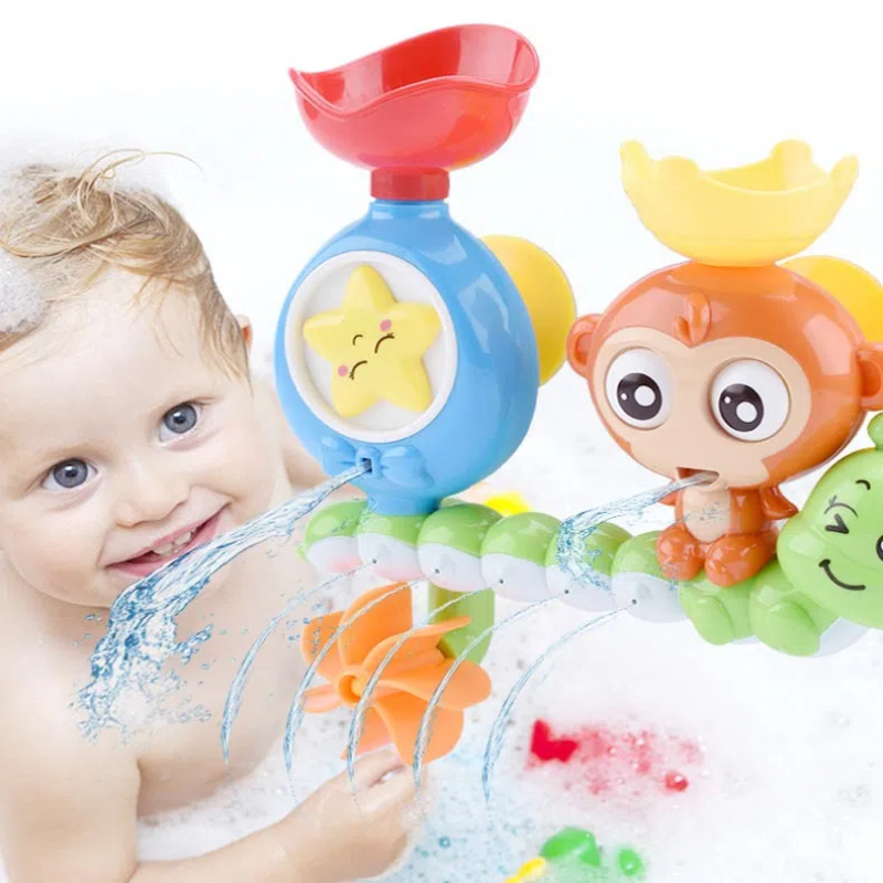 Pequeño mono música giratoria, rueda de agua giratoria, juguete de baño para bebé, rociador de agua para bebé, juguete de juego de agua para niños