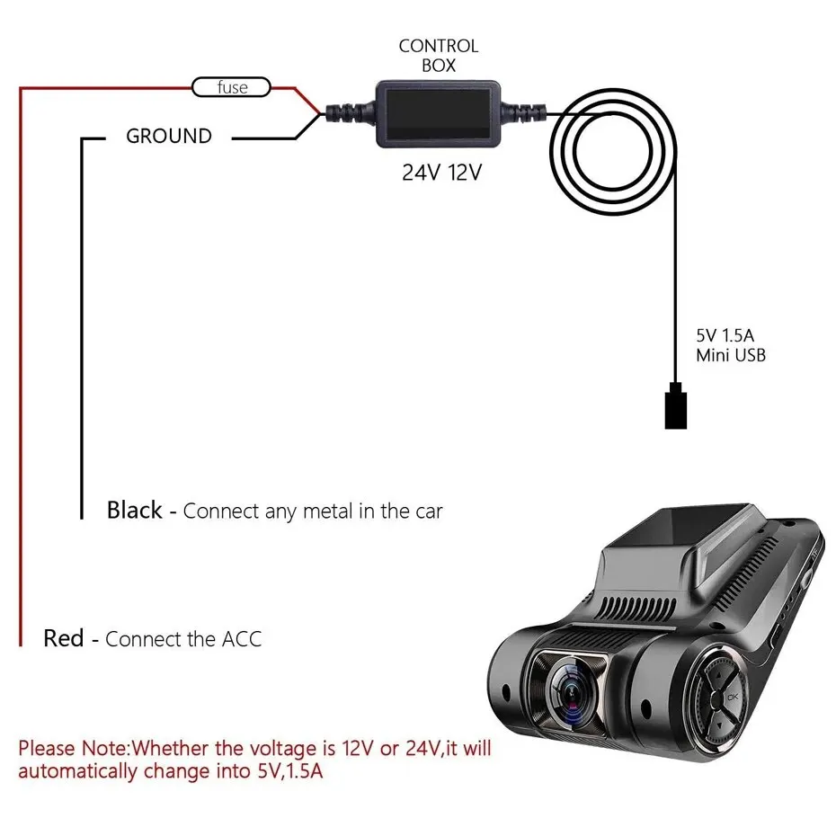 CarDash Cam Wire 3.2m DVR Hardwire Cable Kit Videoregistratore 12 24V a 5V Mini Micro USB Caricatore Linea Auto Dashcam Camera