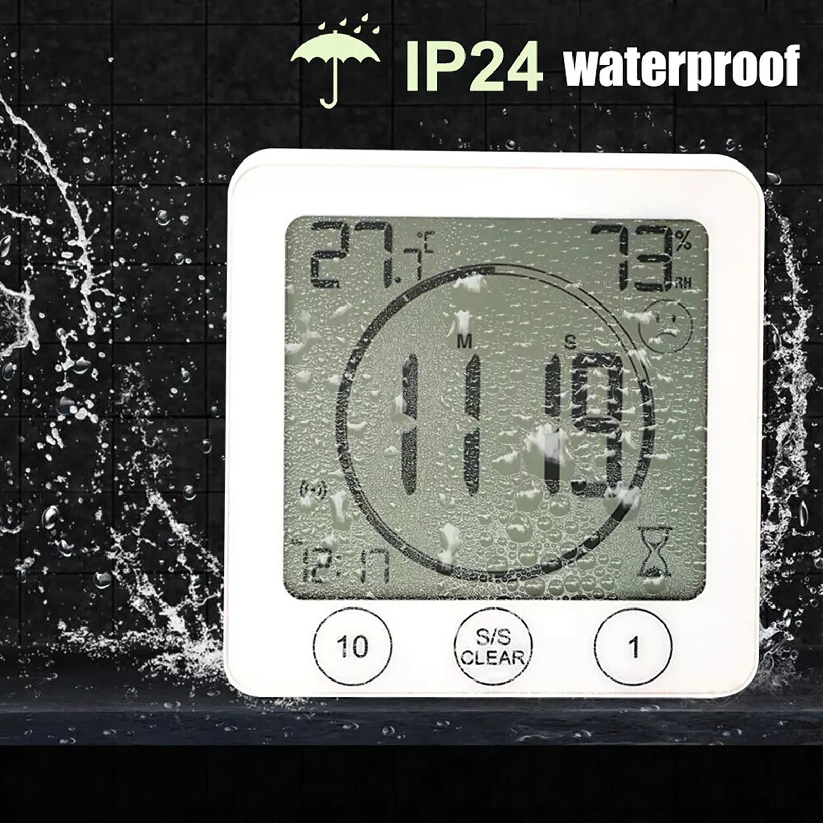 Digital Bathroom Wall Clock Shower Timer Waterproof For Water Spray LCD Screen Watch Temperature Humidity Clock For Shower Room