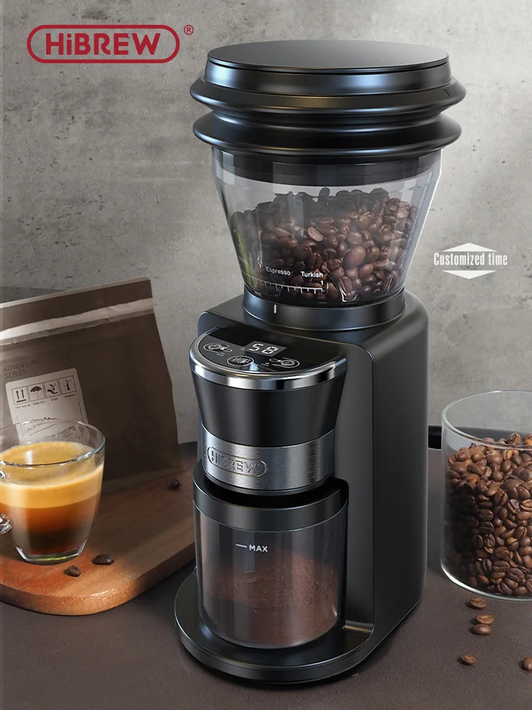 HiBREW Automatische braammolen Elektrische koffiemolen met 31 versnellingen voor espresso Amerikaanse koffie Giet over visuele bonenopslag G3