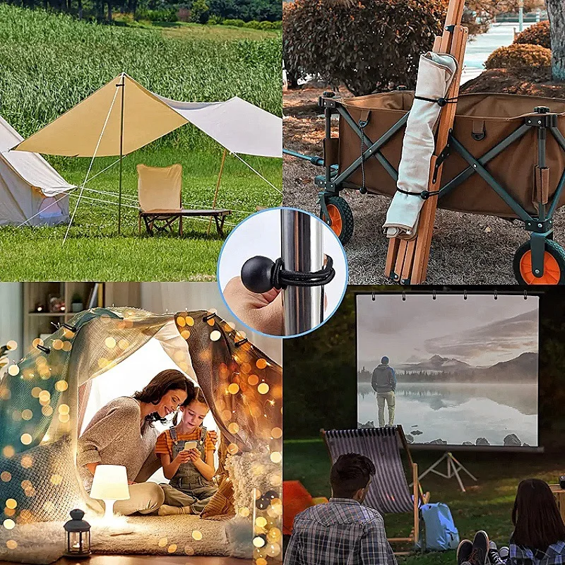Bungee Ball Tarps Canvas Tarpaulin Flagpole Ties Cord Ends Elastic Rope Lace Fixed Boat Pole Camping Tent Accessories  4pcs