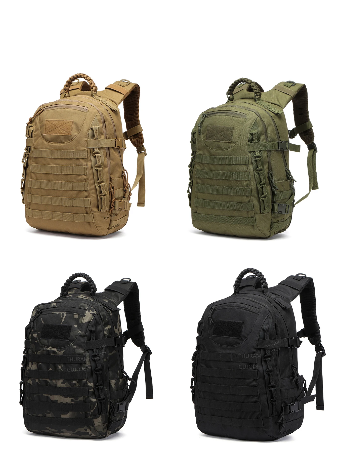Mochila tática estilo 38l, mochila externa à prova d'água de grande capacidade com sistema molle, bolsa para caminhadas, acampamento, viagem, bug out