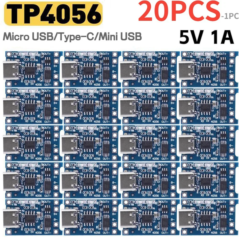 Módulo de carga de batería de litio, placa de carga con función de protección de iones de litio, 1-20 piezas tipo c/Micro/Mini USB 5V 1A 18650 TP4056